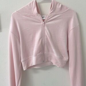 refuge athletics, medium, pink sip up cropped hoodie